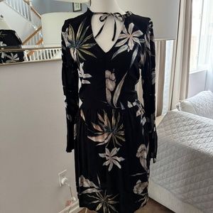 ROXY Long Sleeve Dress True Black Delicate Flowers Size Medium